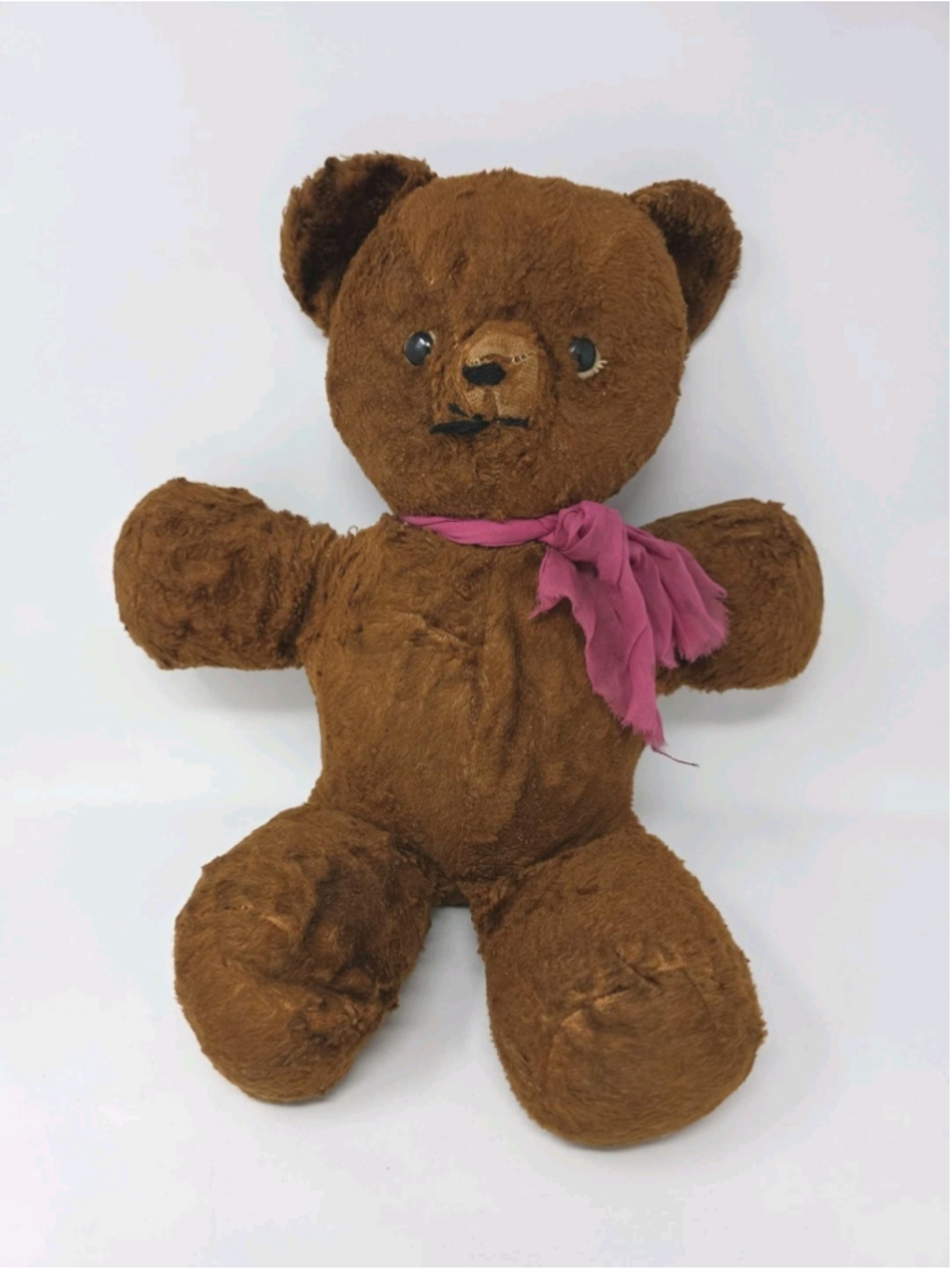 Vtg 16" Brown Teddy Bear Black Eyes Handmade? Mid-Century? Plush Stuffed Animal